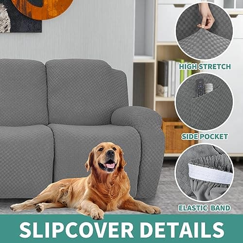 YEMYHOM Light Gray Stretch Loveseat Recliner Slipcover with Side Pocket