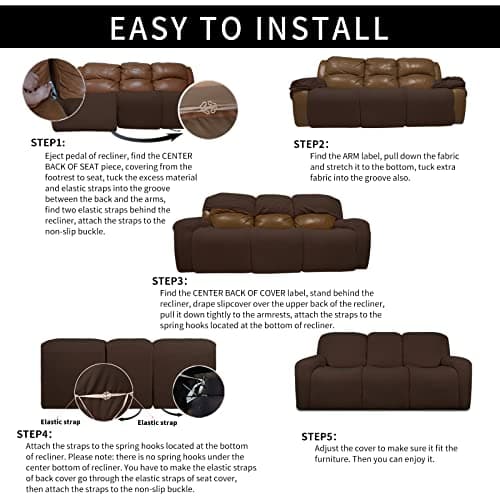 Velvet 8-Piece Recliner Couch Covers for 3 Seat Sofa (Brown)