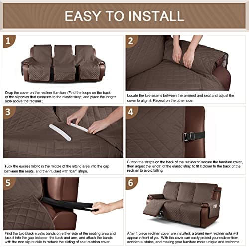 KinCam 100% Waterproof Recliner Couch Covers, Brown