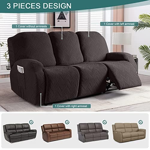 Ruaozz 3 Seater and Loveseat Recliner Covers with Console Chocolate
