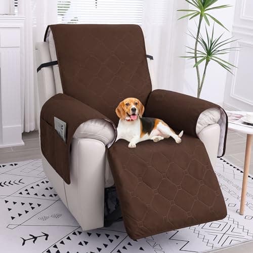 100% Waterproof Recliner Chair Covers, Non-Slip Pets, Dog (23.6", Chocolate)