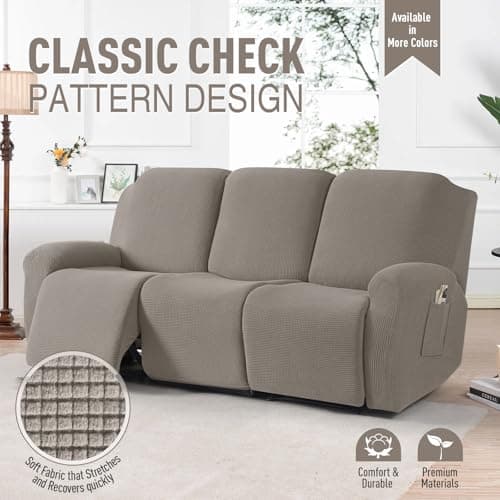 TAOCOCO Stretchable 8-Piece Recliner Sofa Covers Pale Brown