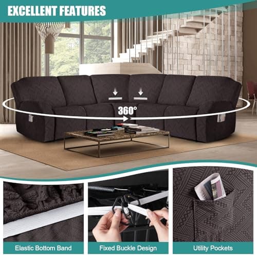 Ruaozz Chocolate L-Shaped Stretch Recliner & Chaise Cover