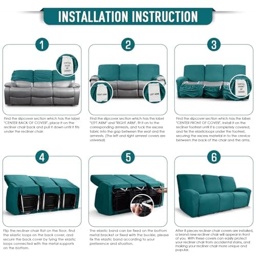 TAOCOCO Peacock Blue 8-Piece Stretch Recliner Sofa Cover