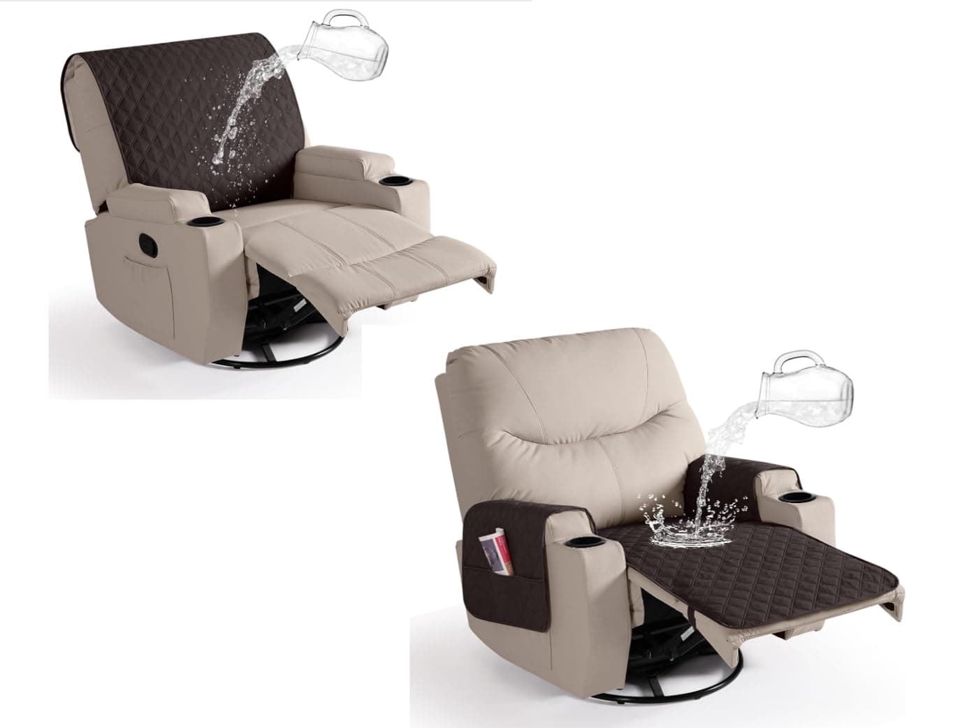 Ruaozz Large Waterproof Recliner Chair Covers, Chocolate Brown