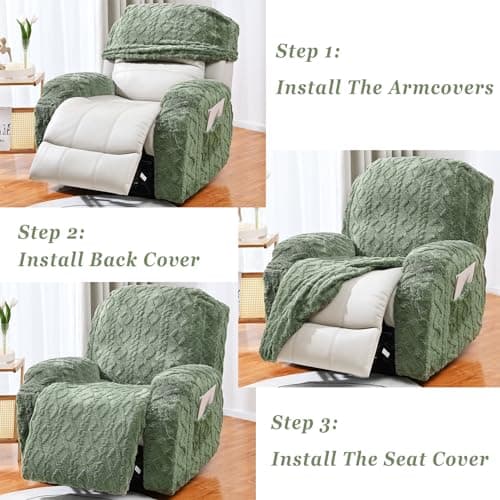 JOKIVTOU 4-Piece Stretch Recliner Chair Cover Set with Pocket Elastic Bottom