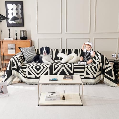 ROOMLIFE Reversible Sofa Covers for 3 Seat Reclining Futon - Washable Kids & Pet Protector 71"x134" — B.boho Black
