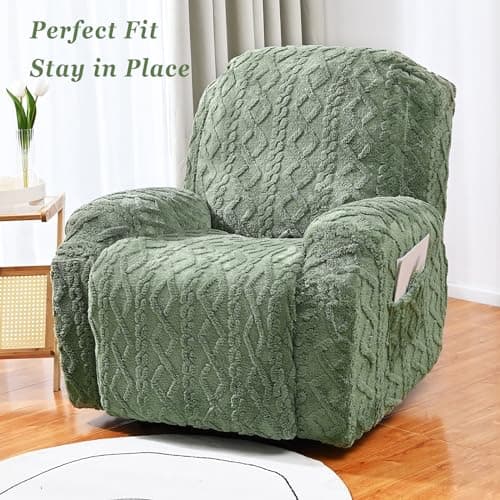 JOKIVTOU 4-Piece Stretch Recliner Chair Cover Set with Pocket Elastic Bottom
