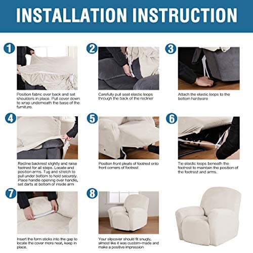 H.VERSAILTEX Ivory Velvet Recliner Chair Cover Washable Protection