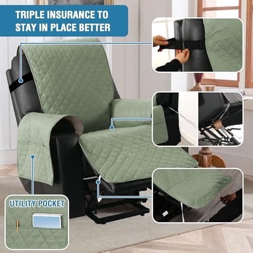 H.VERSAILTEX 100% Waterproof Non-Slip Recliner Slipcovers Seat Width Up to 23" Washable, Sage