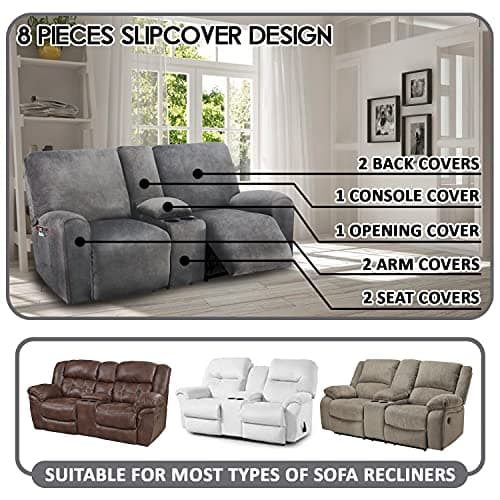 ULTICOR Dark Grey 8-Piece Velvet Reclining Loveseat Cover