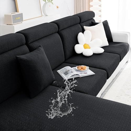 Smiry L Shape Chaise Lounge Sofa Slipcover, Grey — Black