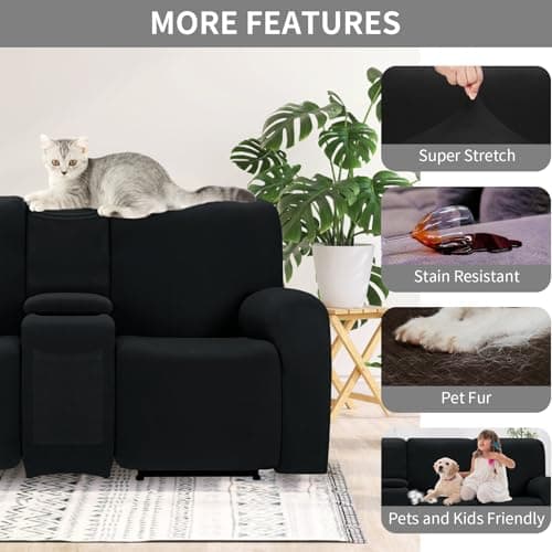100% Waterproof Recliner Cover for Large Sectional Sofas, Protecting L-Shape Furniture for Kids & Pets, Black