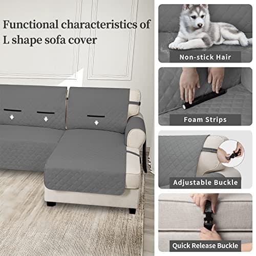 Waterproof L Shape Couch Cover for Dogs & Pets (Large, Gray)