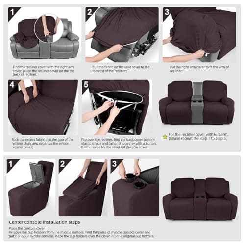 TAOCOCO Stretch Reclining Loveseat Cover, Chocolate Jacquard Pattern