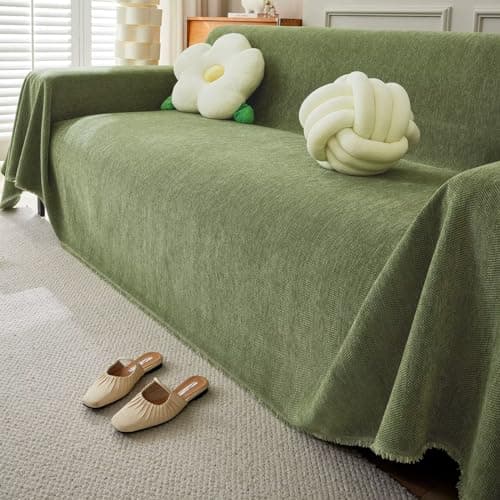 Boho Dark Green Herringbone Stripe Sofa Slipcover