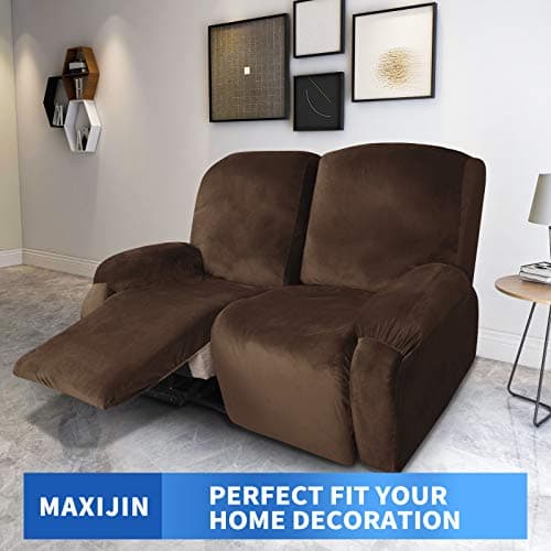 MAXIJIN Loveseat Recliner Stretch Velvet Slipcover, Dark Coffee