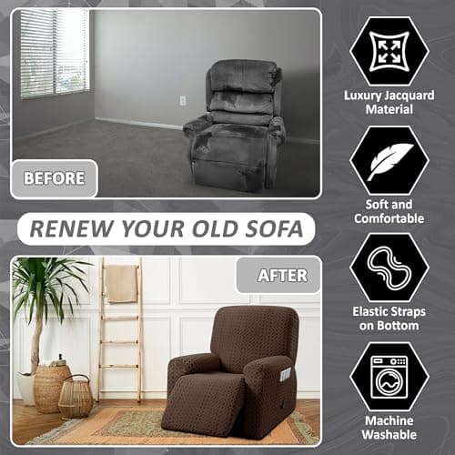 ULTICOR Chocolate 1 Seat Recliner Cover for Jacquared Sofa (Style 2)