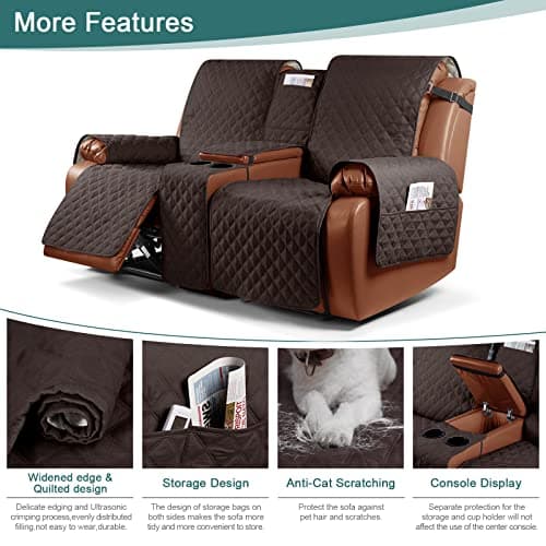 Ruaozz Waterproof Recliner Love Seat Cover with Console for Double Recliner Sofas (Chocolate, 2 Seater)