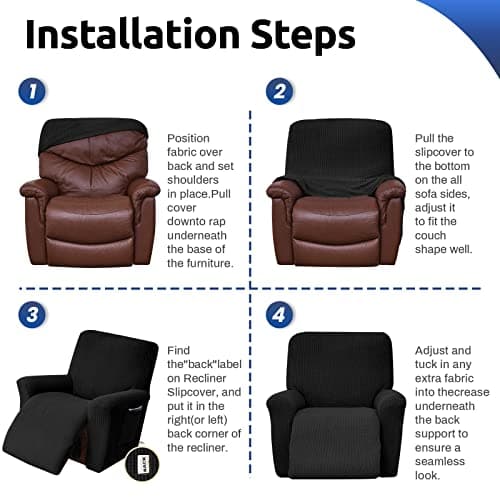 KEKUOU Stretch Recliner Chair Cover, Black, 1 Size Fit Lazy Boy