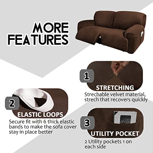 ULTICOR Extra Wide 75" Reclining 2 Seater Sofa Slipcover (Chocolate)