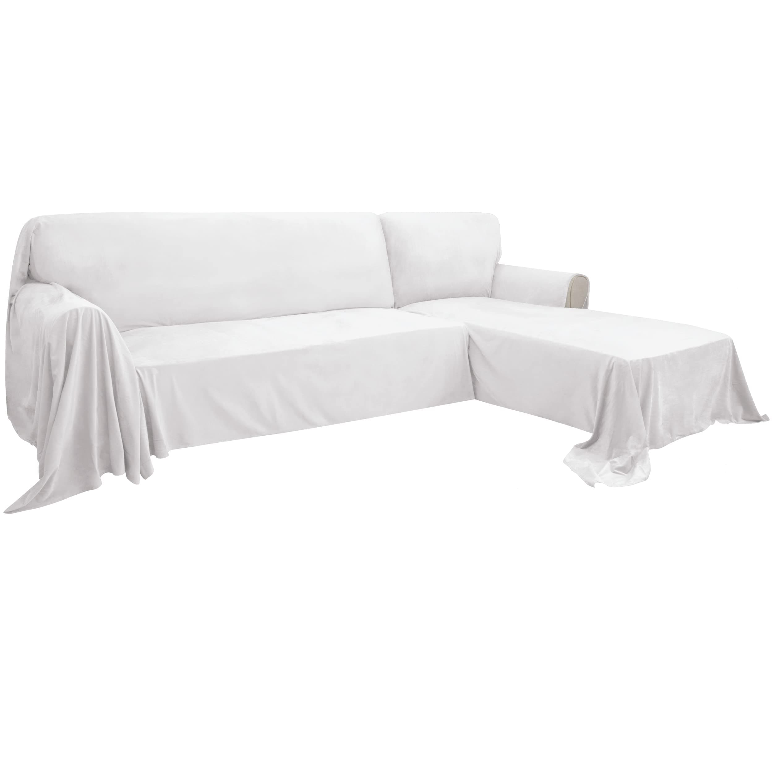 Luxury White Velvet Sectional Couch Cover, L-Shaped Sofa Slipcover (Small)
