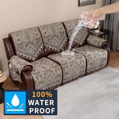 LUFEIJIASHI WaterProof 2 Seat Recliner Sofa Covers - Non-Slip, Washable, Brown, FLKF-Brown, 3 Seater