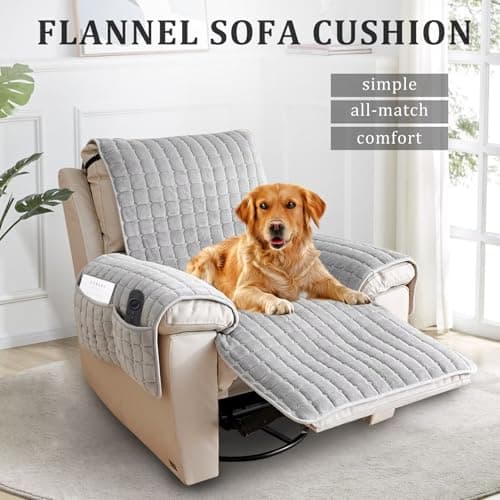 Washable Large Taupe Quilted Slipcover for Recliner and Furniture with Side Pocket