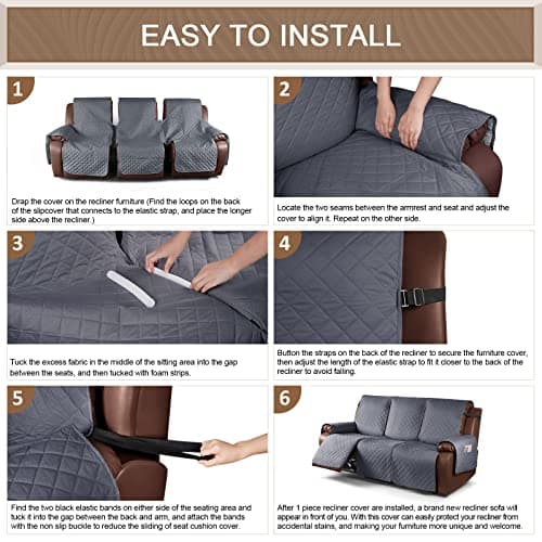 KinCam Waterproof 3 Seat Recliner Sofa Cover, Grey Protector