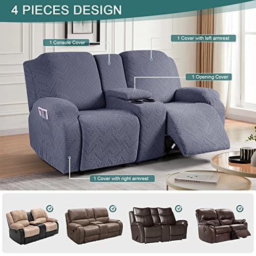 Ruaozz Recliner Loveseat & Console Cover + Recliner Chair Cover + Sofa Cover Grey