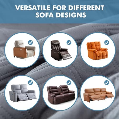 Genina Recliner Chair Covers, Waterproof & Anti-Slip, Dark Gray (1 Piece)