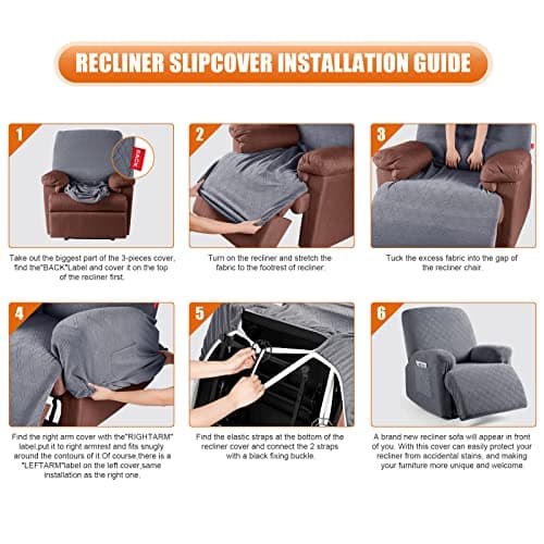 VANSOFY 3-Piece Stretch Recliner Cover, Dark Gray