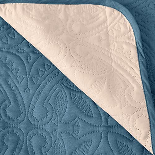 Great Bay Home Taupe Scallop Print Stain Resistant Recliner Cover — Solid - Smoke Blue / Ivory