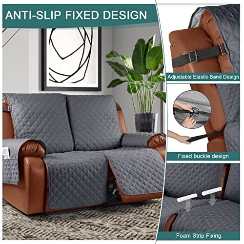 Ruaozz Waterproof Recliner Sofa Cover for Kids, Pets (Dark Grey, 2 Seater)