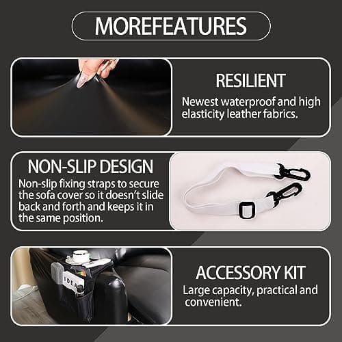 PU Leather Recliner Cover with Armrest Storage, 6-Piece Waterproof Sofa (Black)