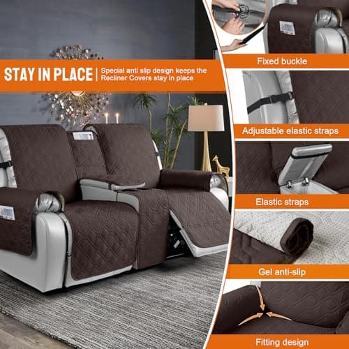 Waterproof Loveseat Recliner Cover with Console for Pets - Chocolate