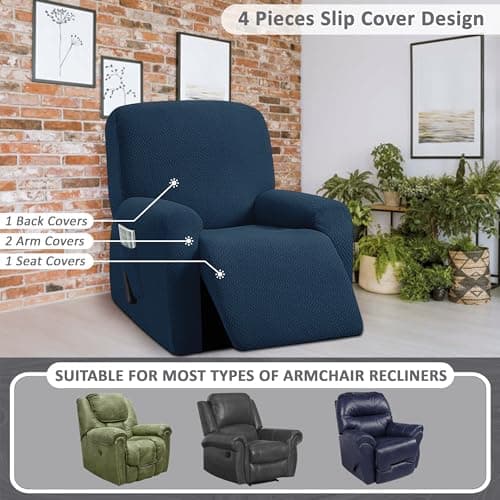 ULTICOR 1 Seat Recliner Cover, Jacquared Stretch, Soft & Machine Washable (Navy)