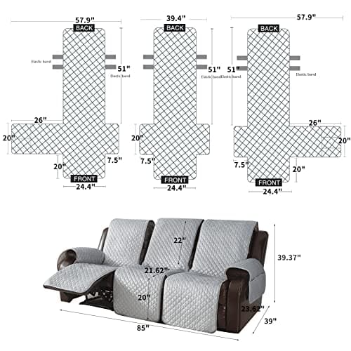 LUFEIJIASHI Velvet Non-Slip Recliner Sofa Covers, Grey, 3 Seater