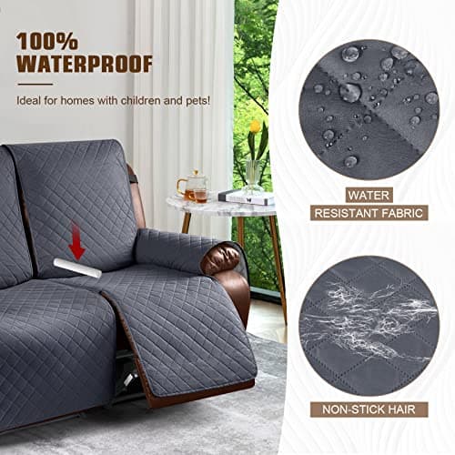 Waterproof Loveseat Recliner Cover for 2 Seat Sofa, Dark Gray - Kids and Pets Friendly