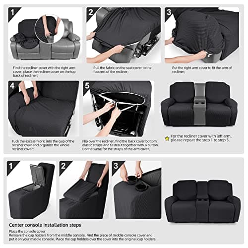 TAOCOCO Stretch Reclining Loveseat Cover, Black Jacquard Pattern