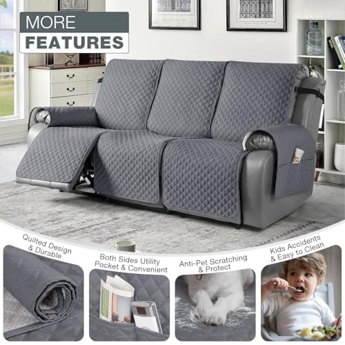 TAOCOCO Anti-Slip Leather Recliner Sofa Cover, 3 Seater, Dark Grey