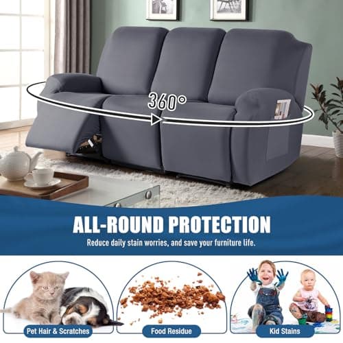 TAOCOCO 3 Seat Light Gray Stretch Slipcover for Reclining Sofa