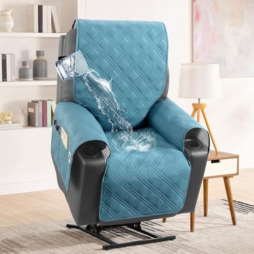 H.VERSAILTEX 100% Waterproof Recliner Chair Cover Brown/Beige — Smoke Blue/Beige