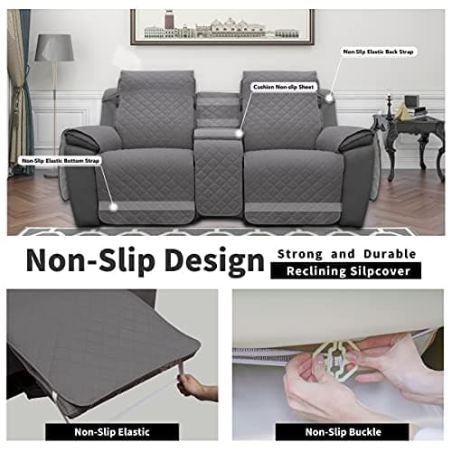 Elastic Reversible Love Seat Recliner Cover, Gray/Light Gray