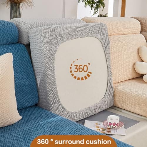 Wear-Resistant L Shape Sectional Couch Cover, Pet Protector for Cats and Dogs (Weave White, Large)