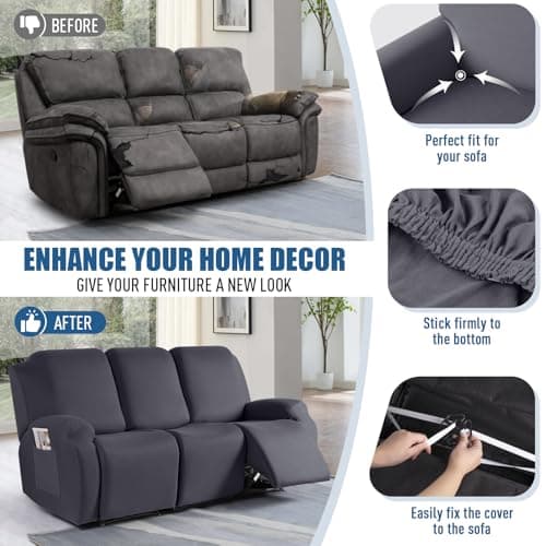 TAOCOCO Stretch Slipcover for 3 Seat Reclining Sofa, Dark Gray