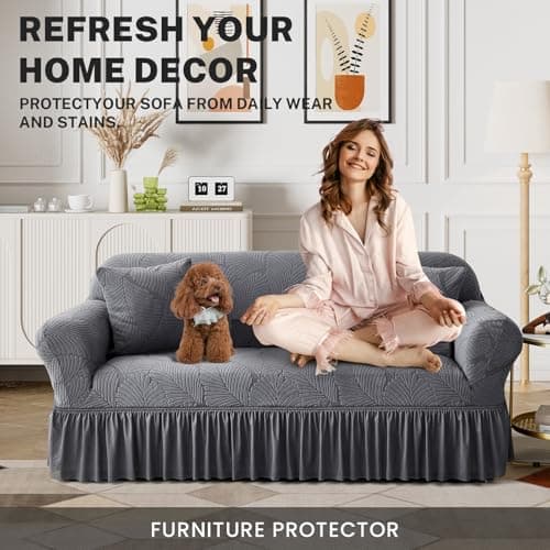 WONGS BEDDING Stretch Velvet Sofa Slipcover, Dark Gray, Pet Friendly