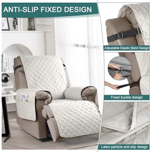 Ruaozz Beige 1-Piece Waterproof Recliner Sofa & Chair Cover with Elastic Straps