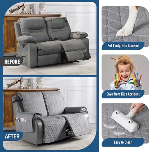 TAOCOCO Waterproof Loveseat Recliner Cover Light Gray 2-Seater