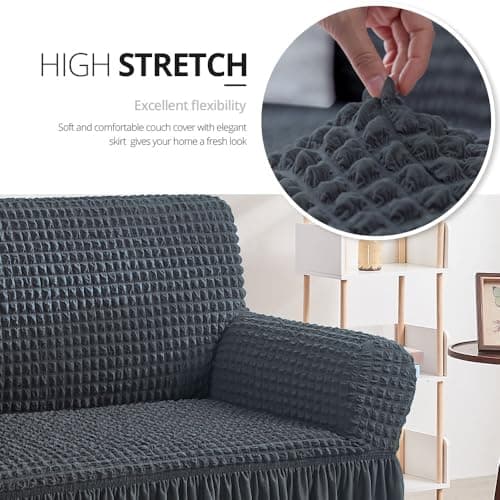Country Style Dark Grey Sofa Slipcover for 3 Cushion Couch Durable Washable Fit Universal